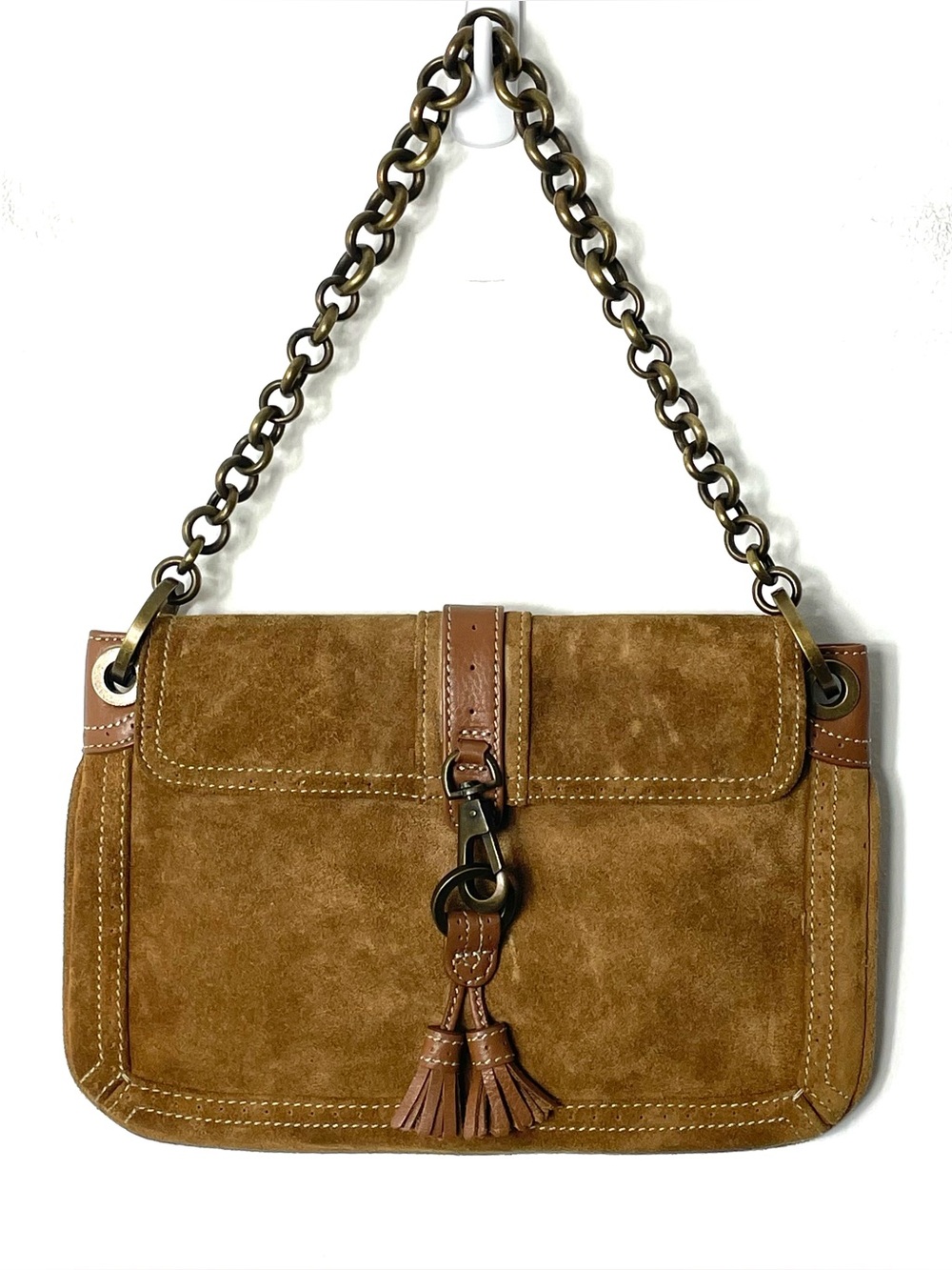 J. Crew Brown Suede Handbag with Chain Strap VINTAGE